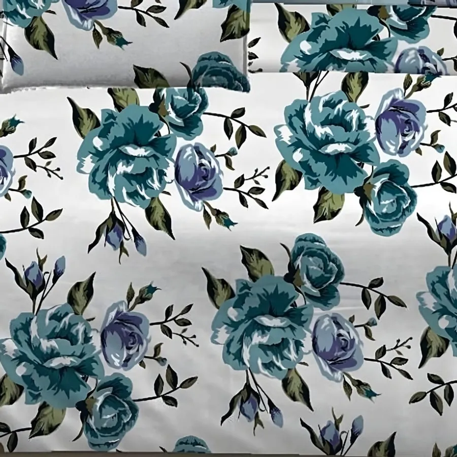 Close-up of the teal rose print in Teal (LT-12)