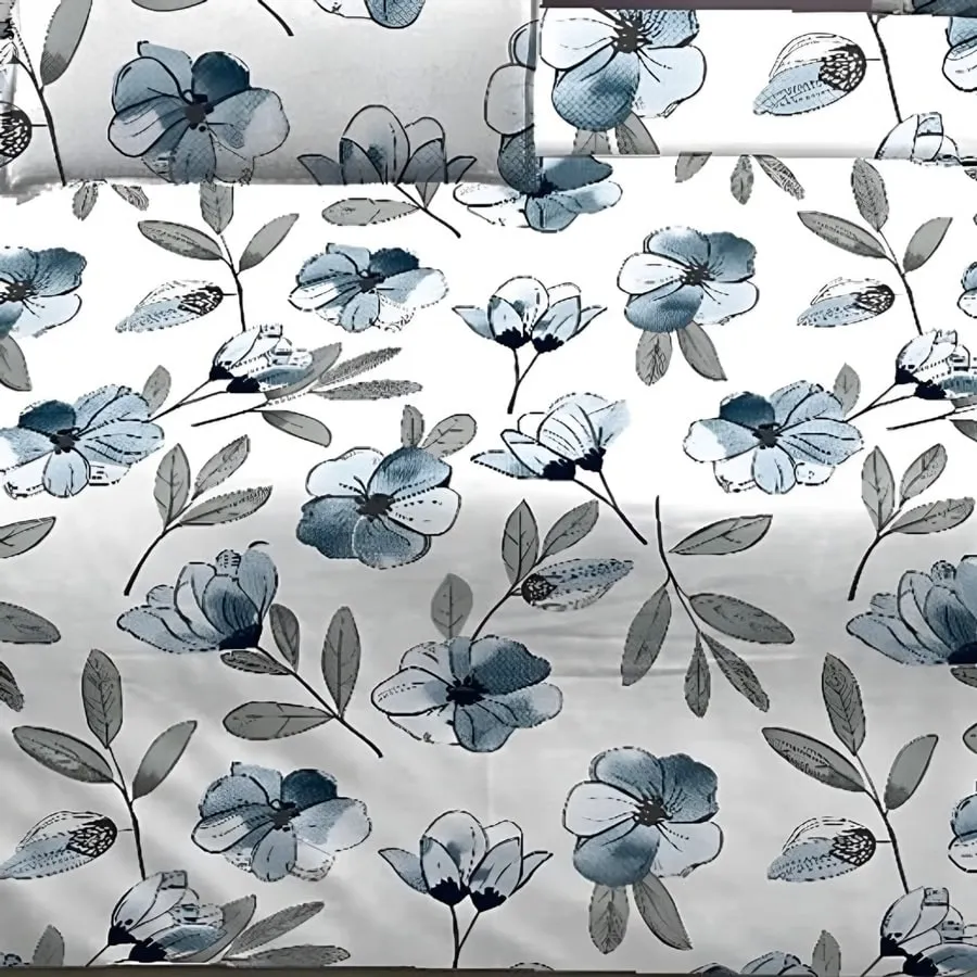 Close-up of the blue poppy print in Blue (LT-18)
