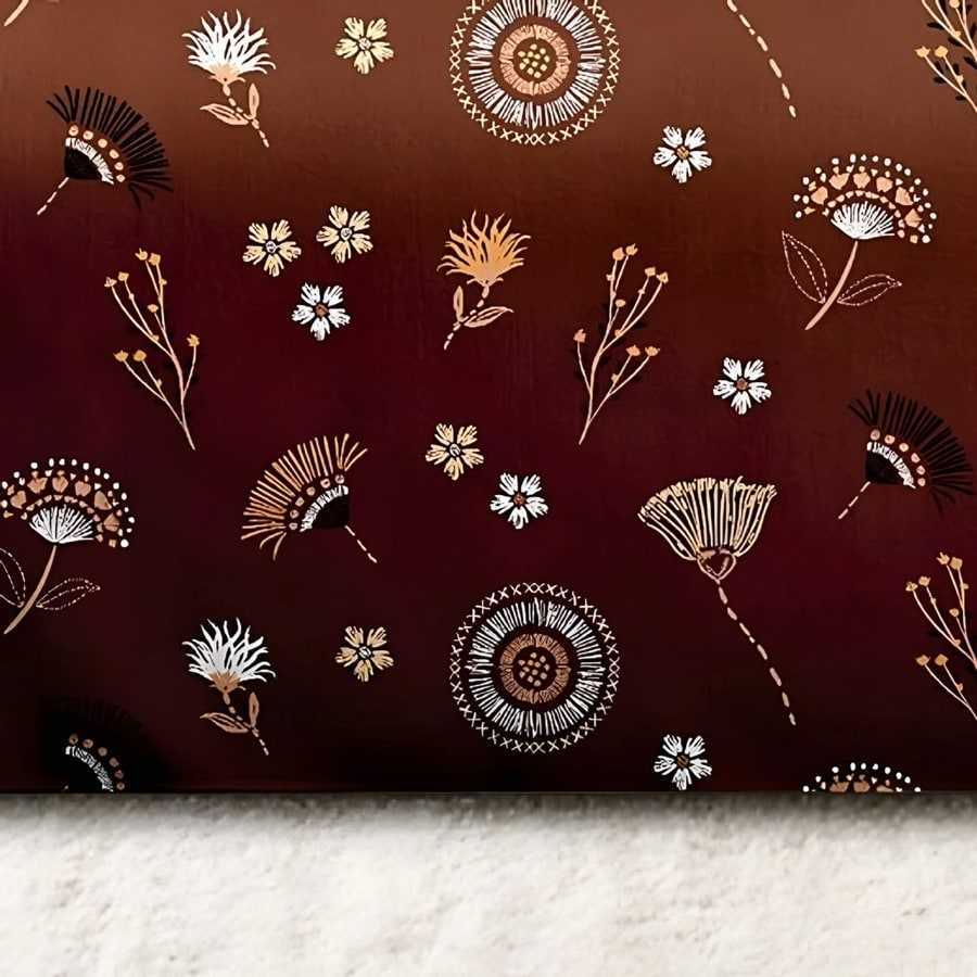 Close-up of the fan flower print in Cream on rust (MH-05)