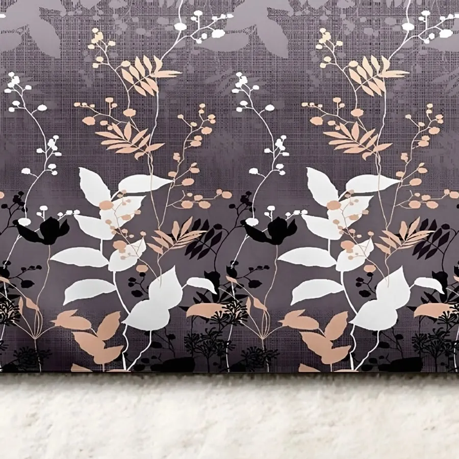 Close-up of the leaf spray print in On lilac grey (MH-09)