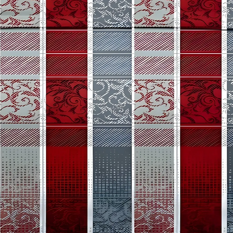 Close-up of the heritage stripe print in Red & grey (MH-13)