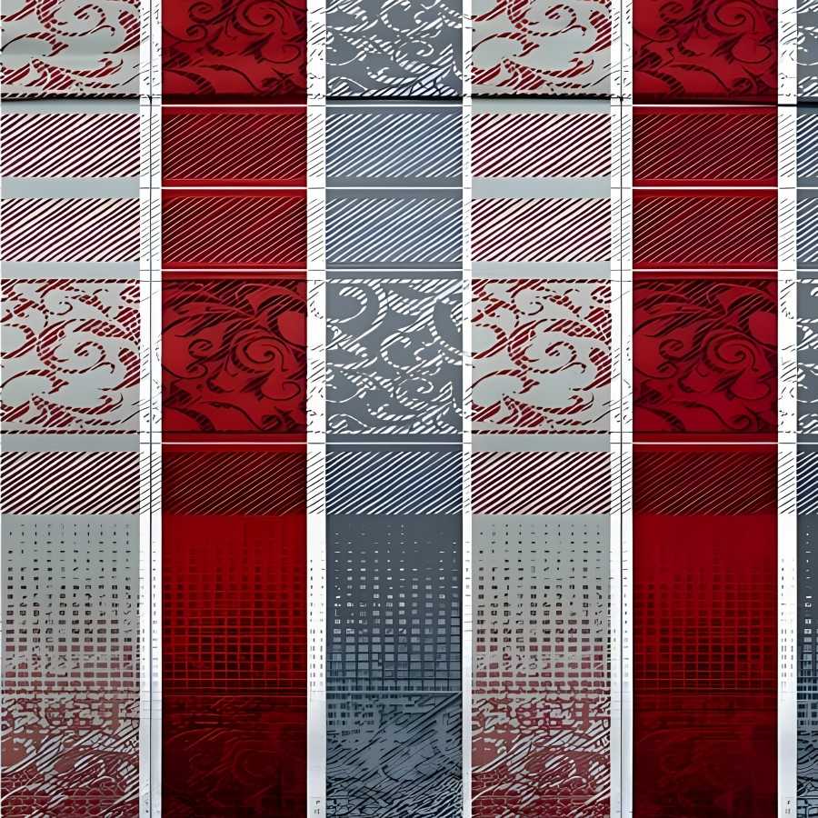 Close-up of the heritage stripe print in Red & grey (MH-13)