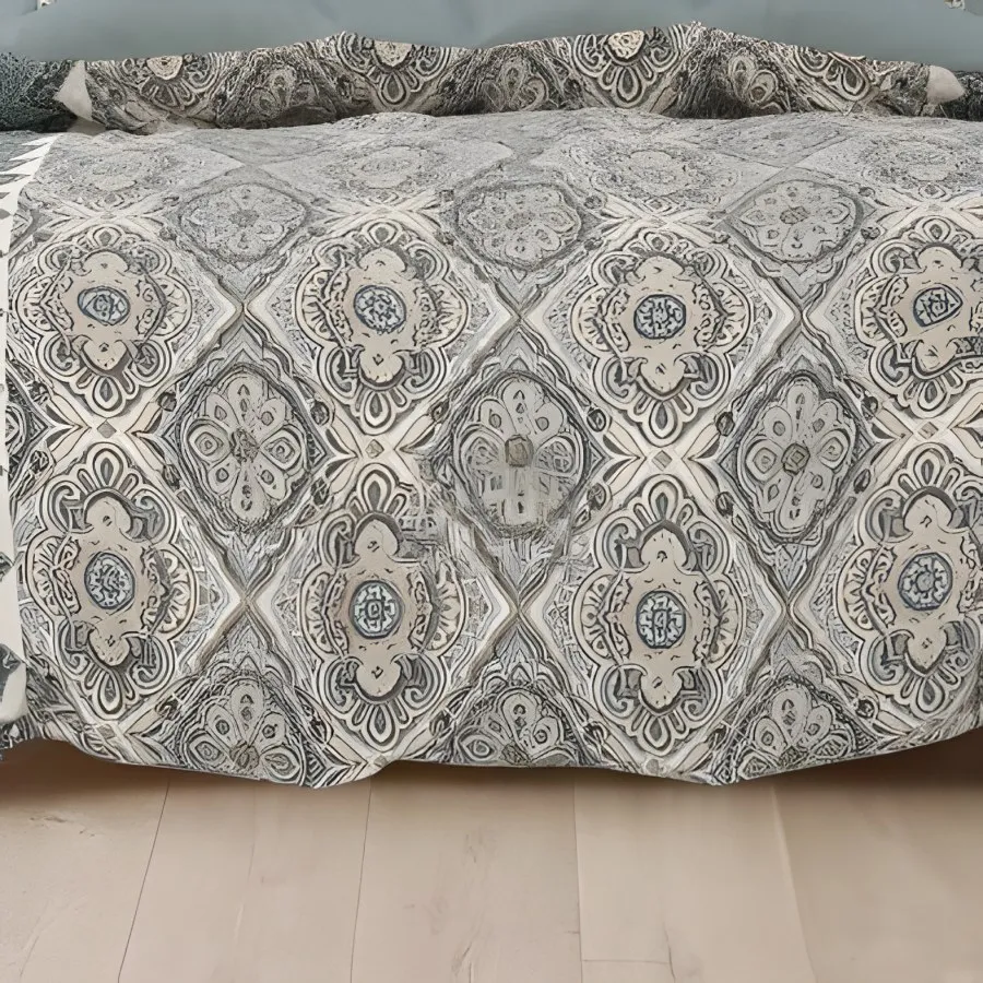 Close-up of the damask medallion print in Grey (RZ-01)