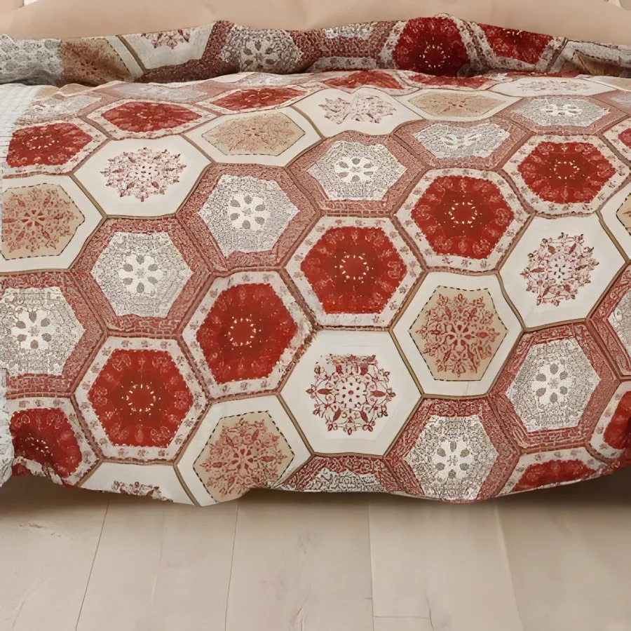 Close-up of the hexagon mosaic print in Terracotta (RZ-04)