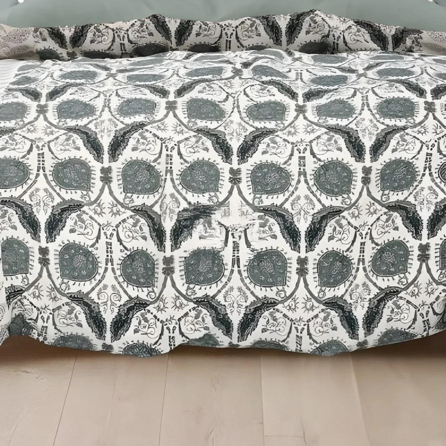 Close-up of the ogee garden print in Sage (RZ-06)