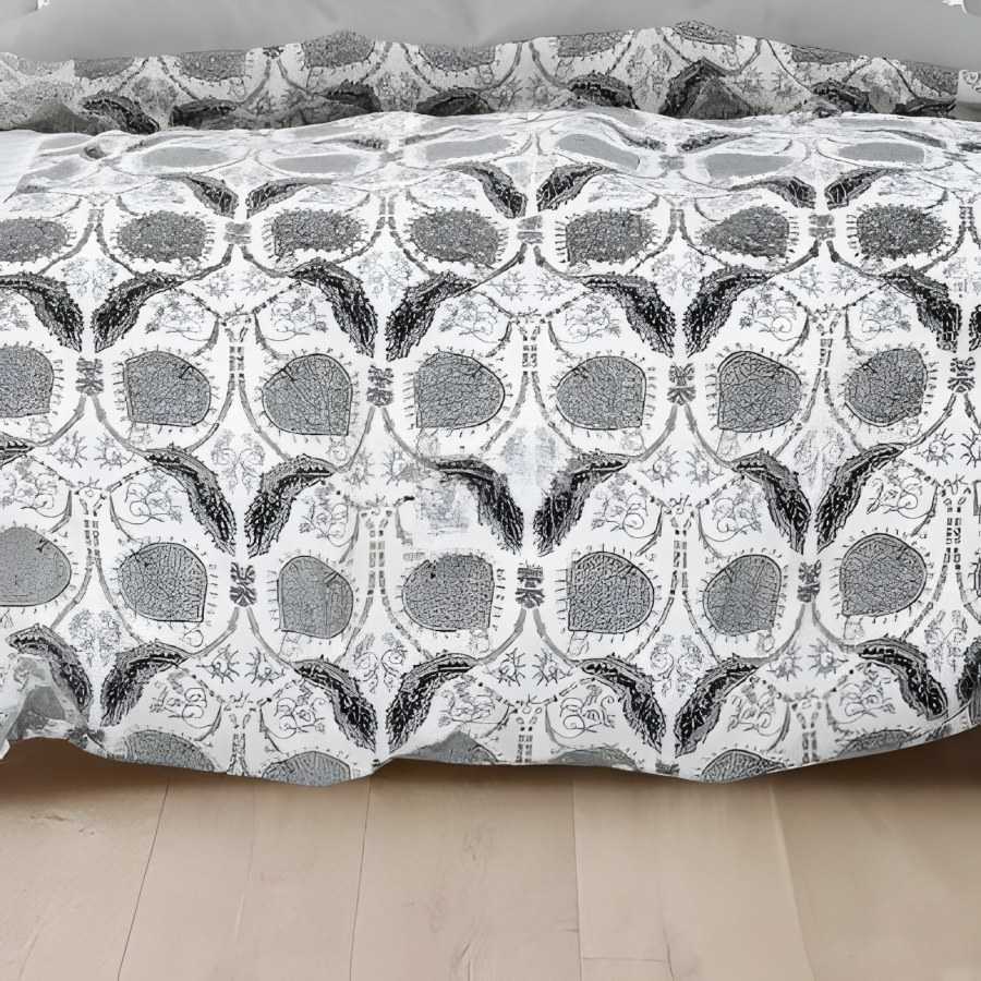 Close-up of the ogee garden print in Grey (RZ-07)