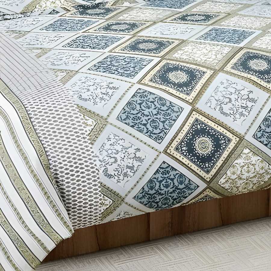 Close-up of the diamond tile print in Sage (RZ-08)