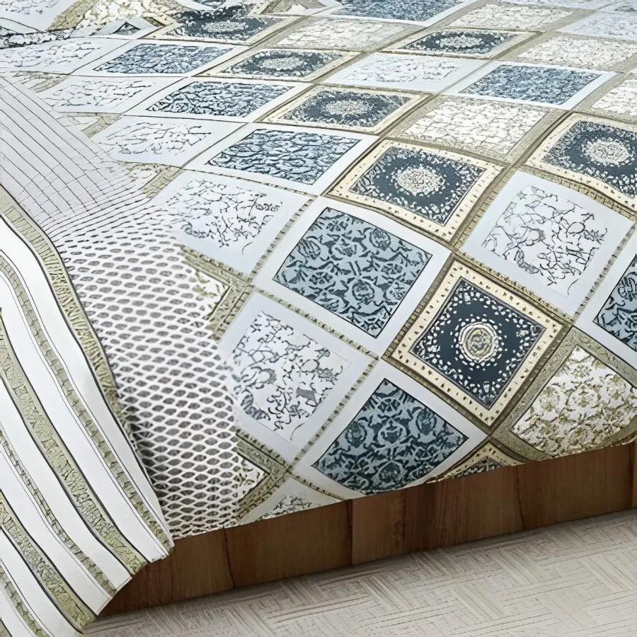 Close-up of the diamond tile print in Sage (RZ-08)