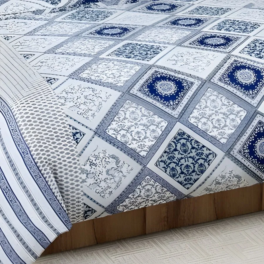 Close-up of the diamond tile print in Blue (RZ-10)