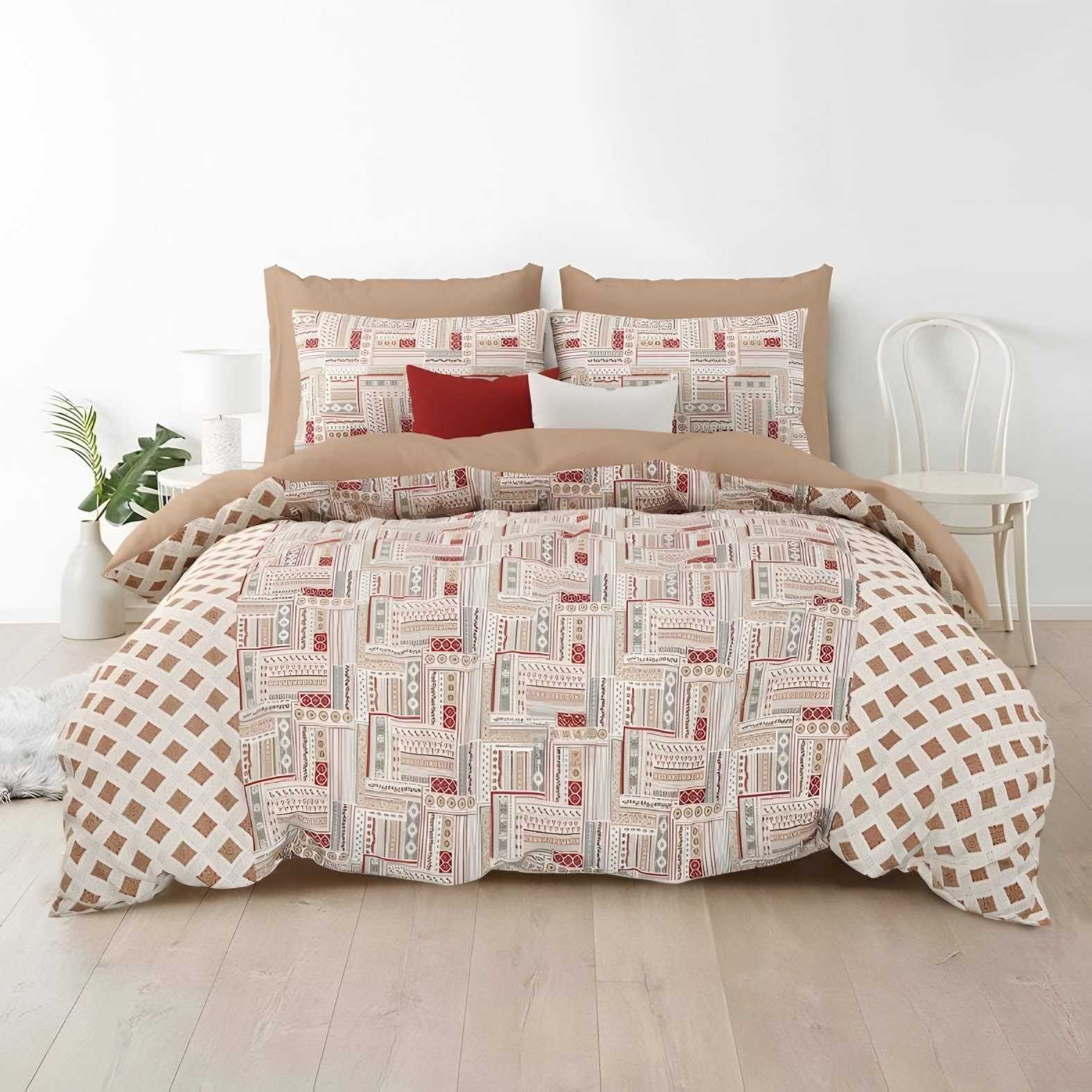 Rozee Brick Buti Cotton Bedsheet Set in Blush (RZ-16) on a made bed