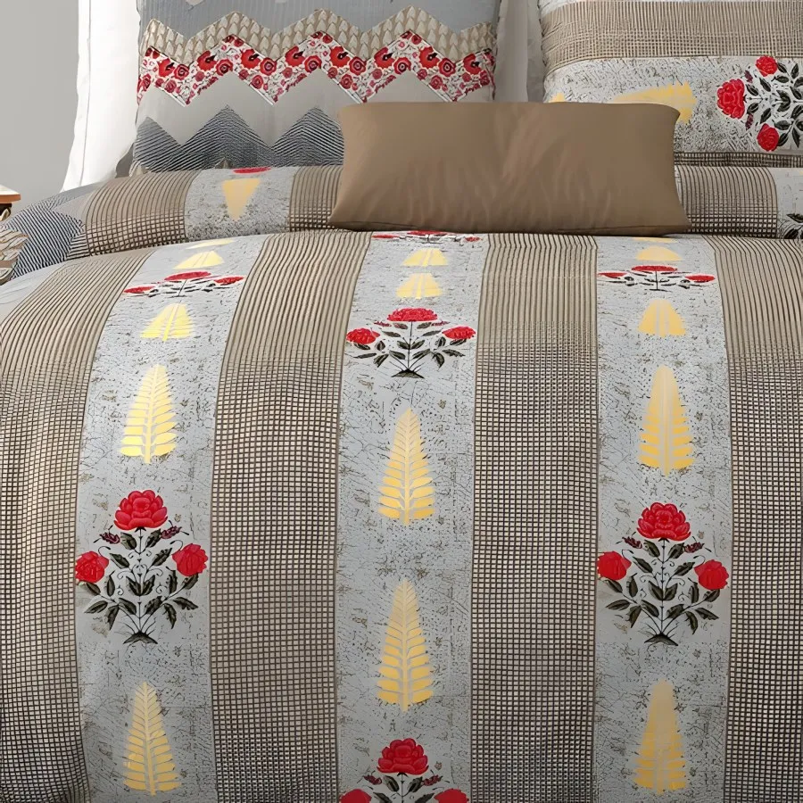 Close-up of the floral stripe print in Taupe (RZ-32)
