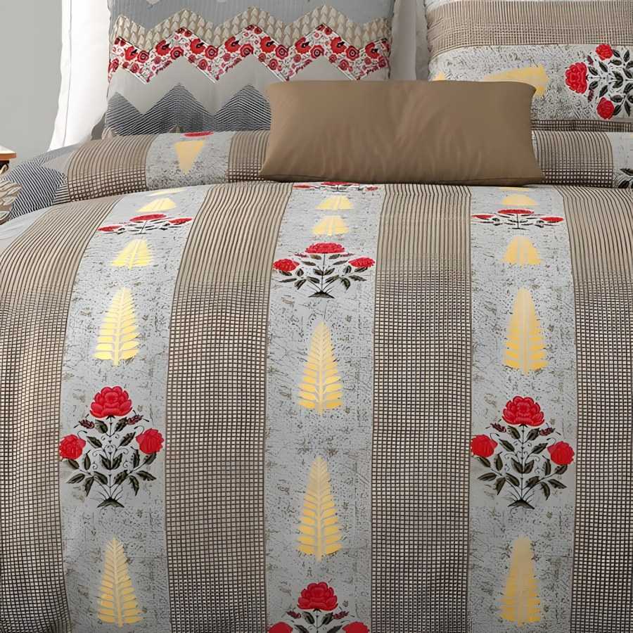 Close-up of the floral stripe print in Taupe (RZ-32)