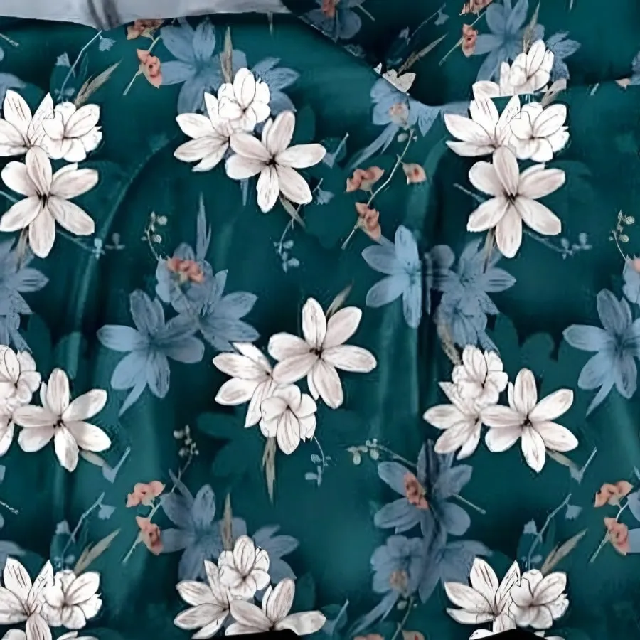 Close-up of the lily garden print in Peacock teal (SM-04)