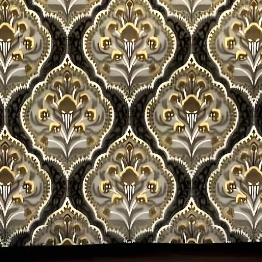 Close-up of the golden damask print in Gold & black (SM-05)