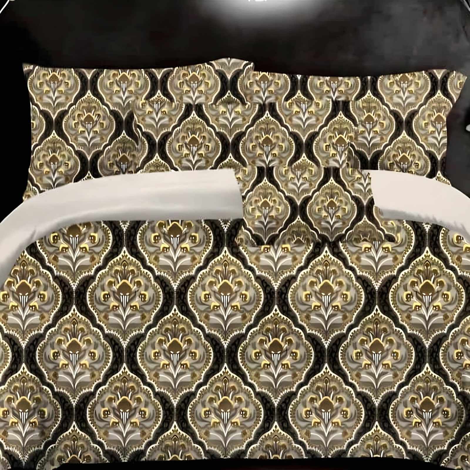 A bed made with the Samriddhi golden damask glace cotton set