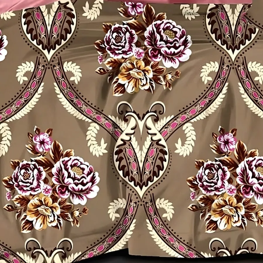 Close-up of the ogee bouquet print in Taupe (SM-10)