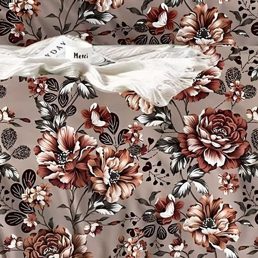 Close-up of the rose garden print in Beige & copper (SM-15)