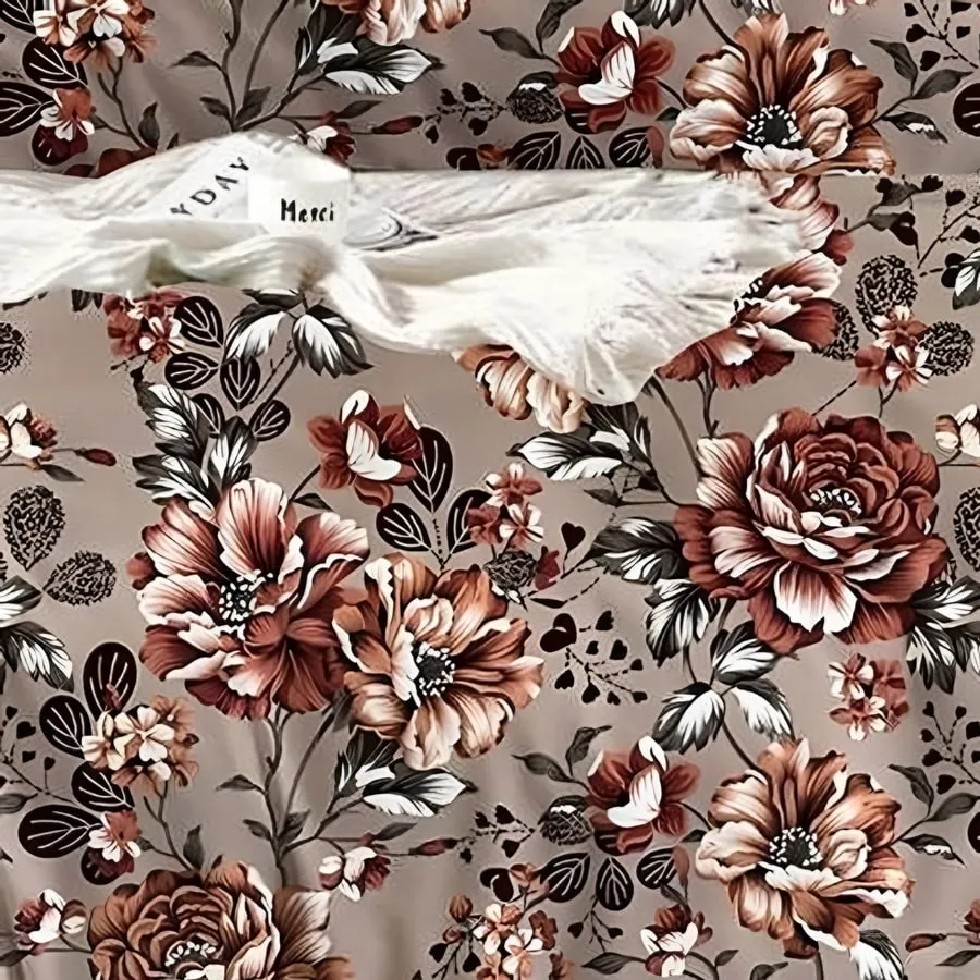 Close-up of the rose garden print in Beige & copper (SM-15)