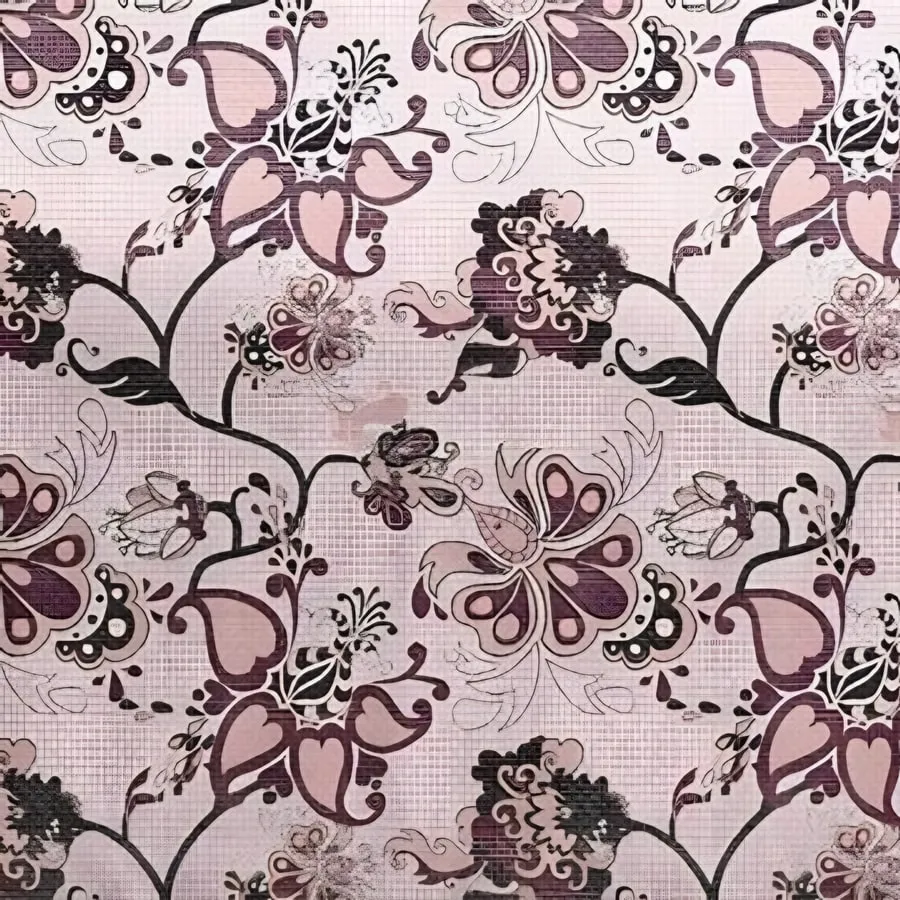Close-up of the jacobean vine print in Pink (VC-01)