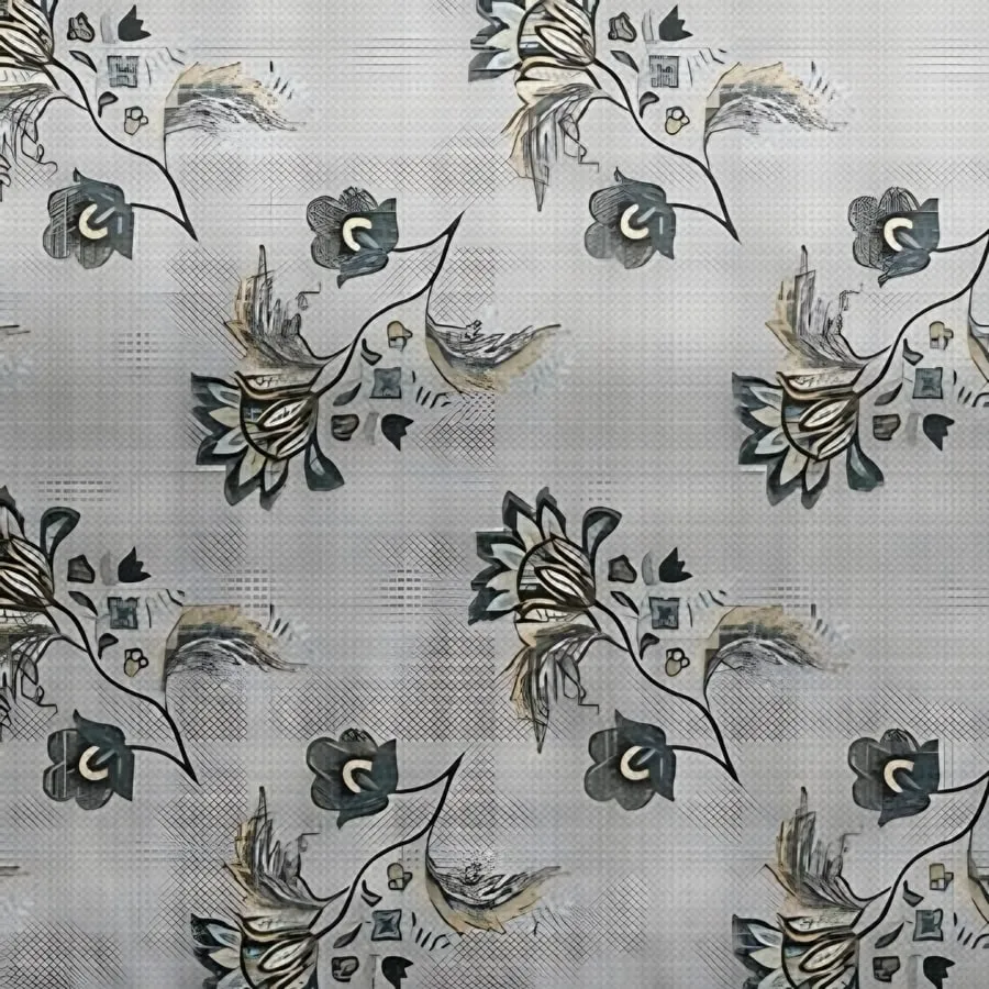 Close-up of the jacobean vine print in Grey (VC-03)