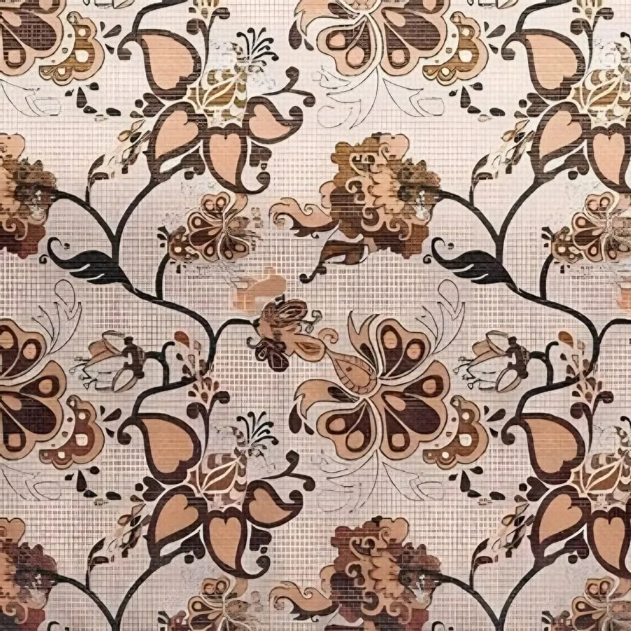 Close-up of the jacobean vine print in Peach (VC-05)