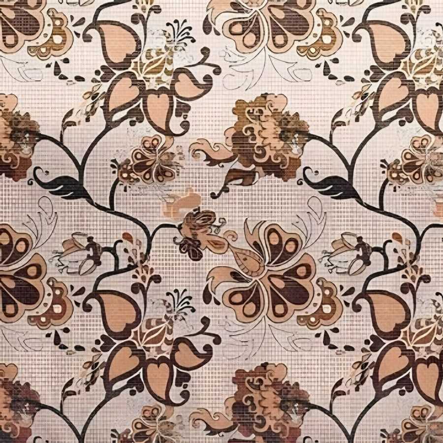 Close-up of the jacobean vine print in Peach (VC-05)