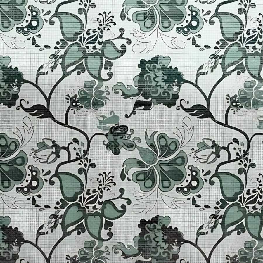 Close-up of the jacobean vine print in Sage (VC-06)