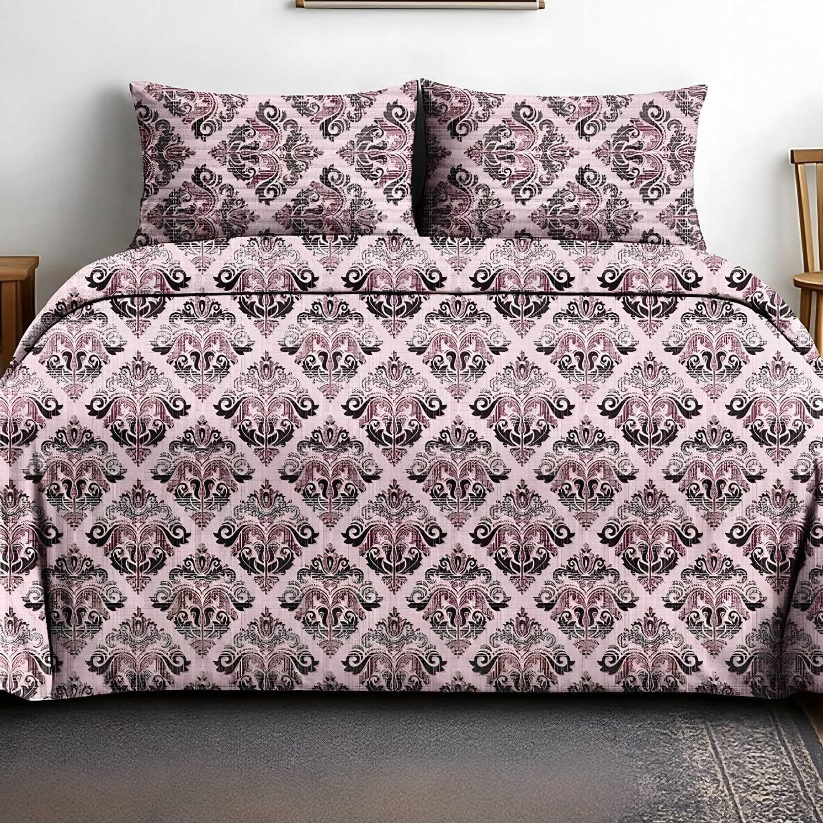 Victoria Royal Lattice Bedsheet Set in Mauve (VC-15) on a made bed