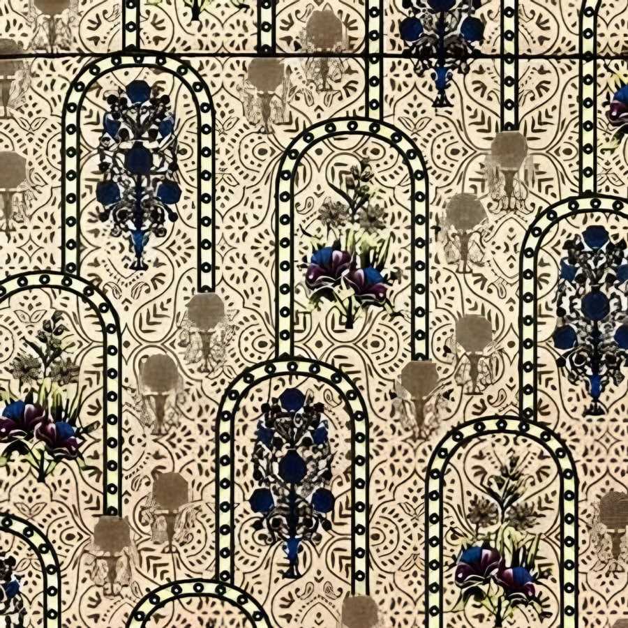 Close-up of the floral arch print in Beige (VC-19)