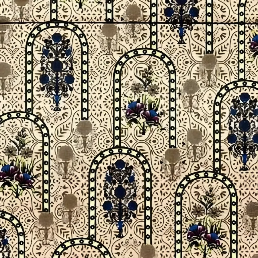 Close-up of the floral arch print in Beige (VC-19)