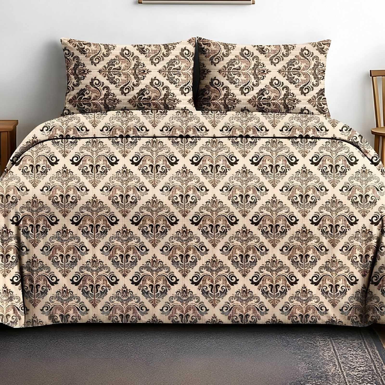 Victoria Royal Lattice Bedsheet Set in Brown (VC-23) on a made bed